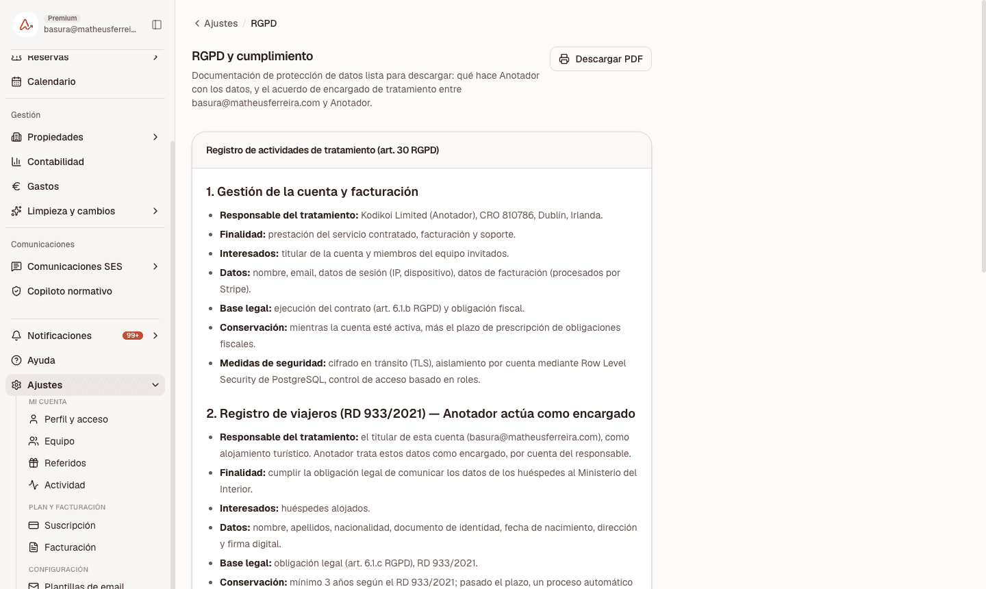 Documentación RGPD autoservicio de Anotador: registro de actividades de tratamiento descargable