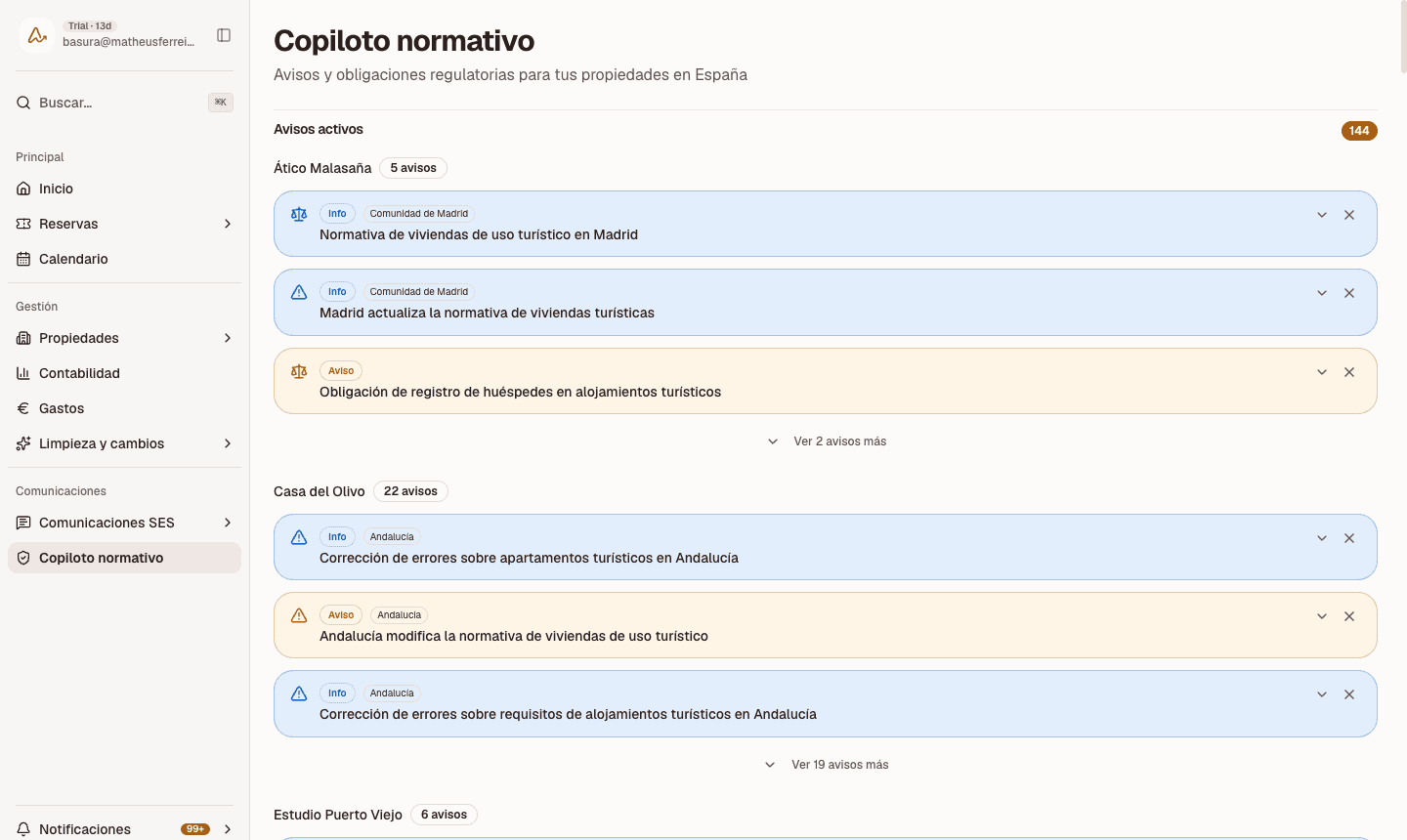Copiloto normativo de Anotador con avisos regulatorios activos por propiedad y comunidad autónoma